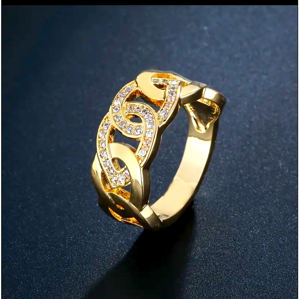 18k Gold Plated Band w/Intertwining Circles Paved in White Zirconia.
